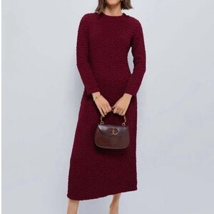 Hyacinth House Maroon Textured Madison Midi Dress Size: S